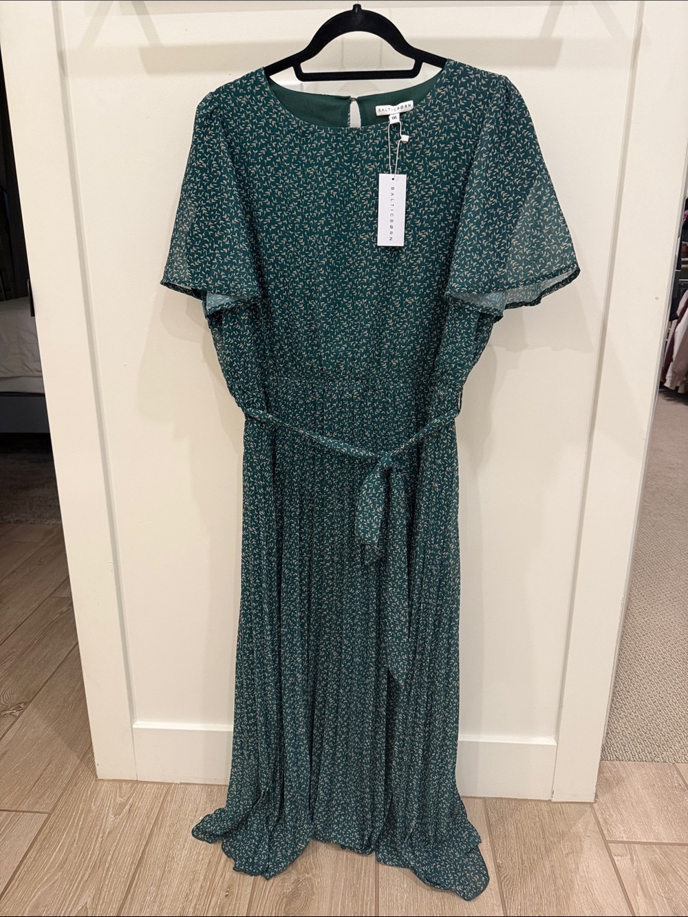 Everlane Emerald Teal Floral Maxi Dress with Waist Tie